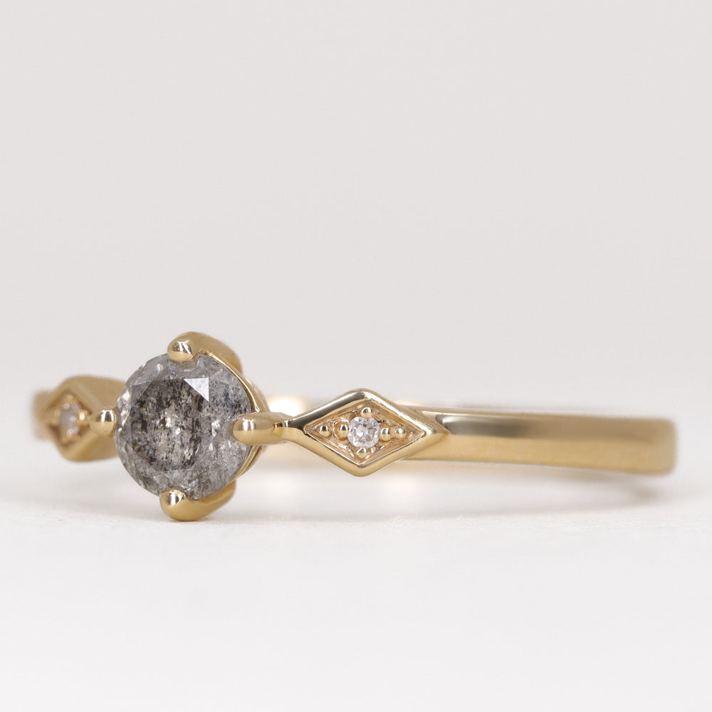 Hollie - Round Brilliant Cut Salt and Pepper Diamond Art Deco Trilogy Engagement Ring Engagement Rings - Made-to-Order