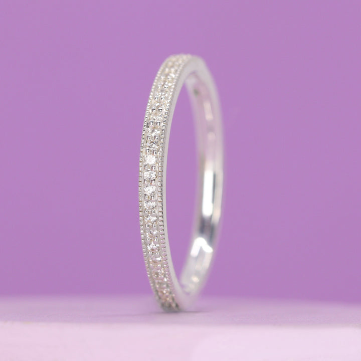 Gwen - Vintage Style Beaded Diamond Set Half-Eternity Style Wedding Ring - Made-to-Order