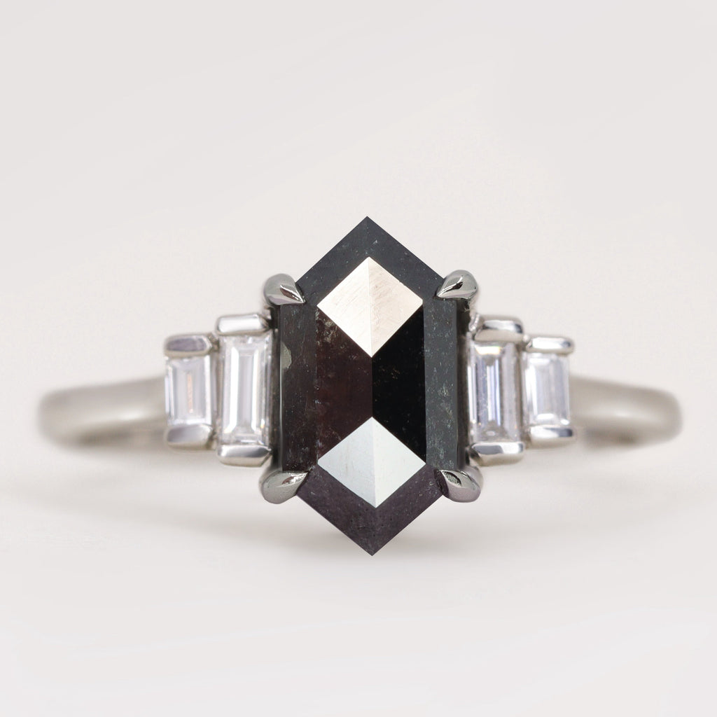 Erin - Hexagon Salt & Pepper Diamond Art Deco Custom Engagement Ring Engagement Rings - Price On Application