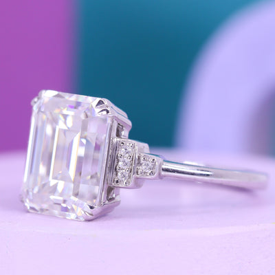 Grace - Emerald Cut Lab Grown Diamond Ring with Lab Grown Diamond Set Side Bars - Custom Made-to-Order Design