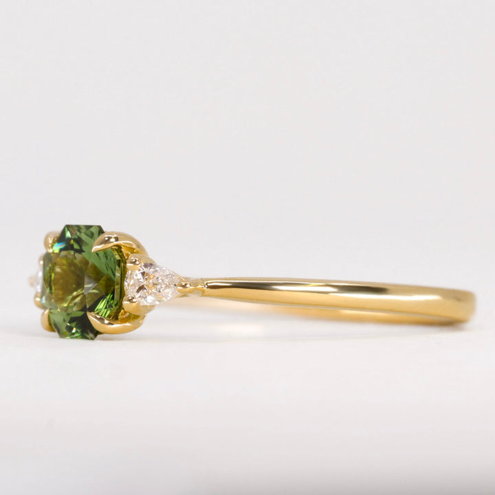 Elspeth - Green Fancy Cut Octagon Tourmaline Trilogy Engagement Ring - Ready-to-Wear