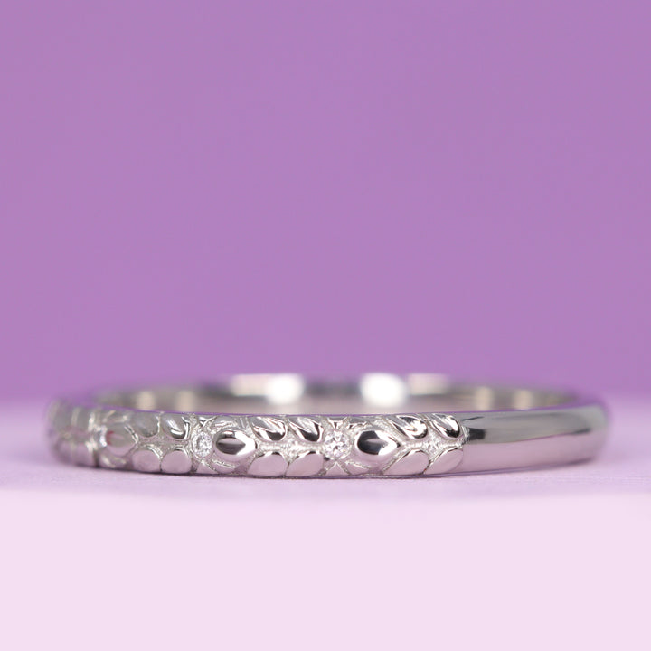 Bethan - Vintage Style Patterned Solar Lab Grown Diamond Set Half Eternity Wedding Ring - Ready-to-Wear