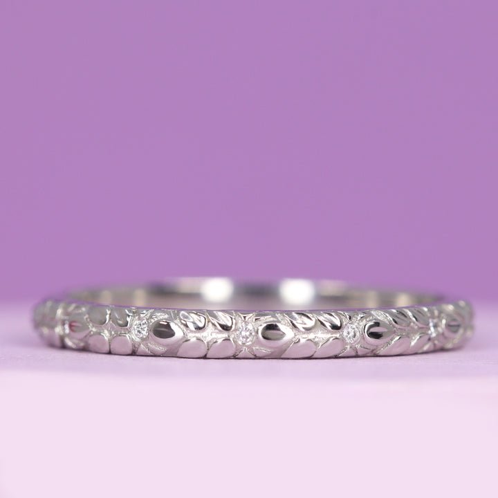 Bethan - Vintage Style Patterned Diamond Set Half or Full Eternity Wedding Band - Made-to-Order