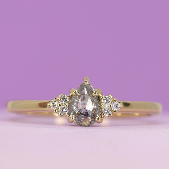 Henrietta - Petite Pear Cut Teardrop Shape Salt and Pepper Diamond Engagement Ring - Made-To-Order