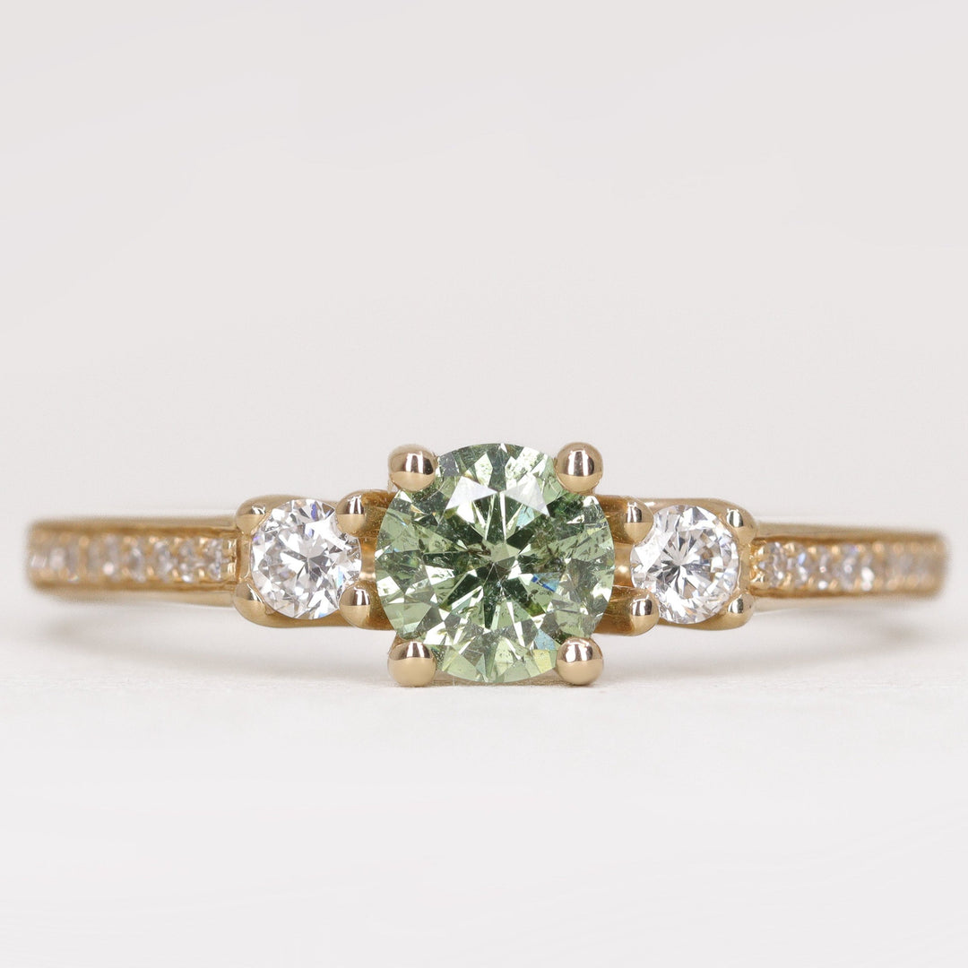 Callie - Round Brilliant Cut Green Diamond Trilogy Engagement Ring Engagement Rings - Price On Application