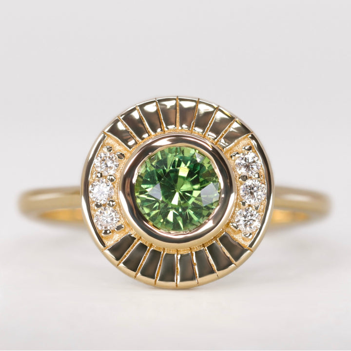 Addison - Green Sapphire Art Deco Halo Engagement Ring - Ready-to-Wear