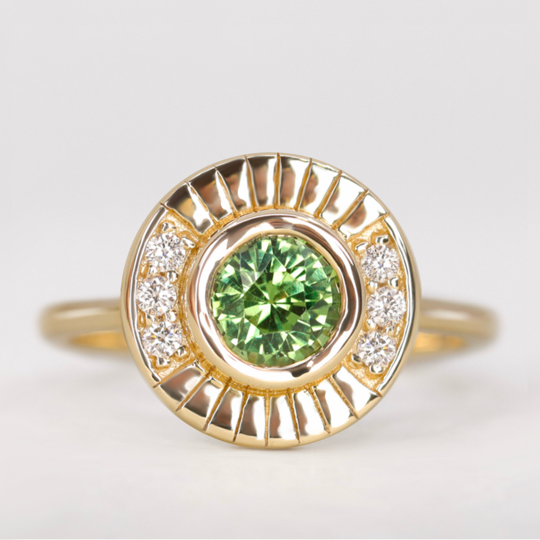 Addison - Green Sapphire Art Deco Halo Engagement Ring - Ready-to-Wear Engagement Rings - Ready-to-Ship