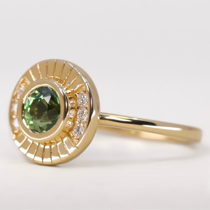 Addison - Green Sapphire Art Deco Halo Engagement Ring - Ready-to-Wear