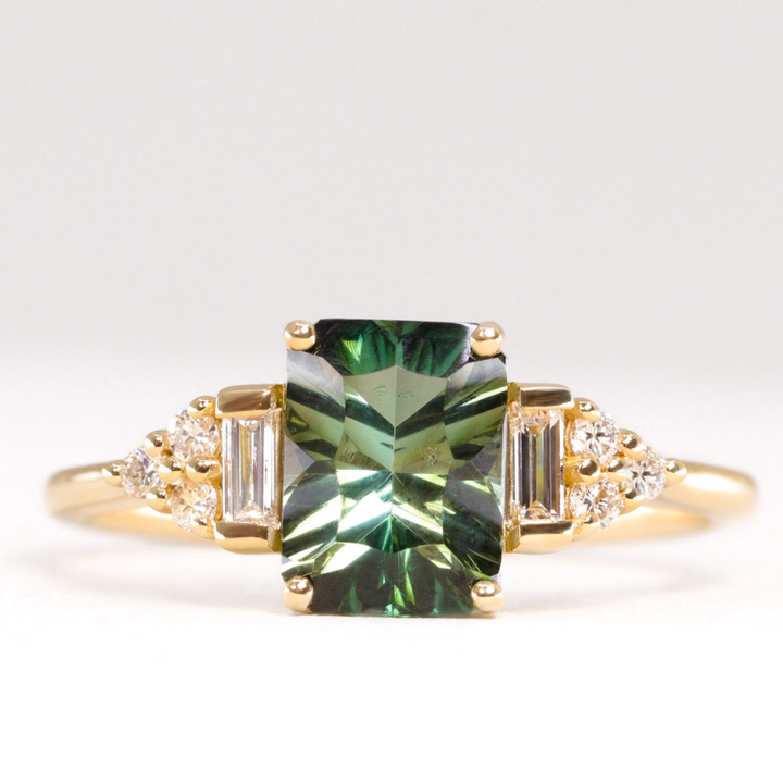 Arden - Optix Octagon Cut Green Tourmaline Art Deco Engagement Ring - Ready-to-Wear