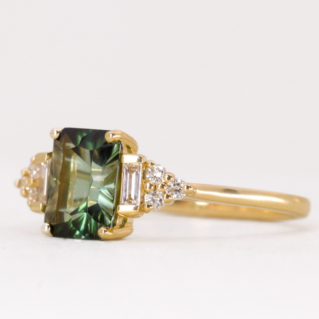 Arden - Optix Octagon Cut Green Tourmaline Art Deco Engagement Ring - Ready-to-Wear