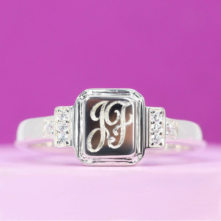 Greyson - The Euphoria Collection - Signet Ring with Diamond Set Side Bars - Made-to-Order