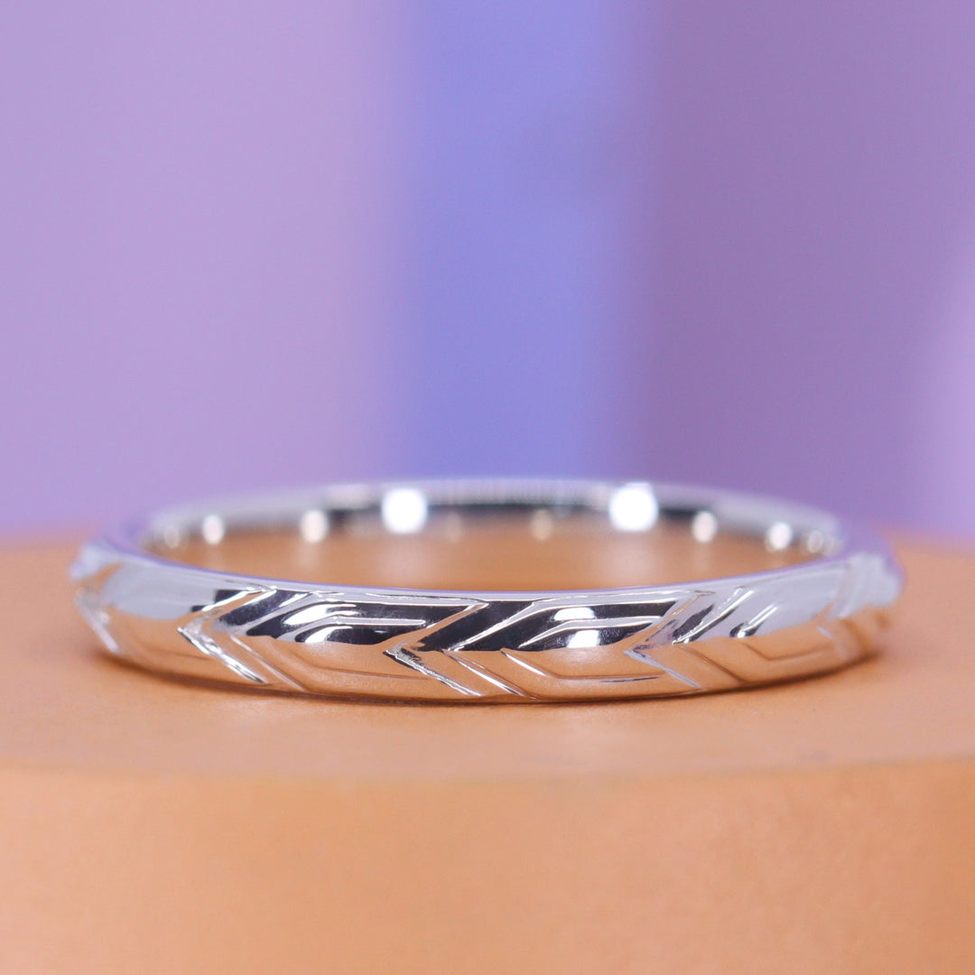 Harley - Slim Art Deco Style Patterned 3mm Wide Wedding Ring - Made-to ...