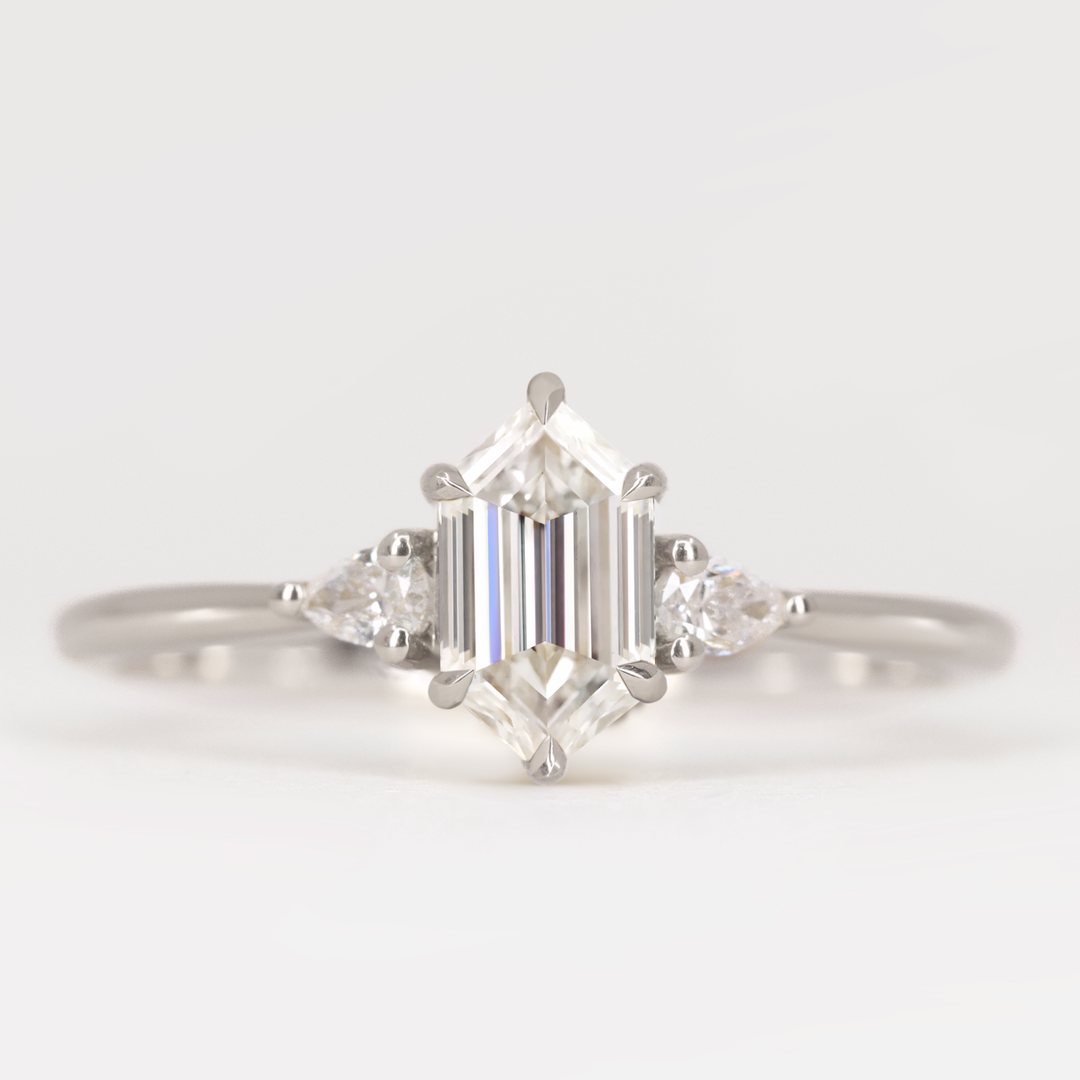Elspeth - Elongated Hexagon Lab Grown Diamond Trilogy Engagement Ring Engagement Rings - Price On Application