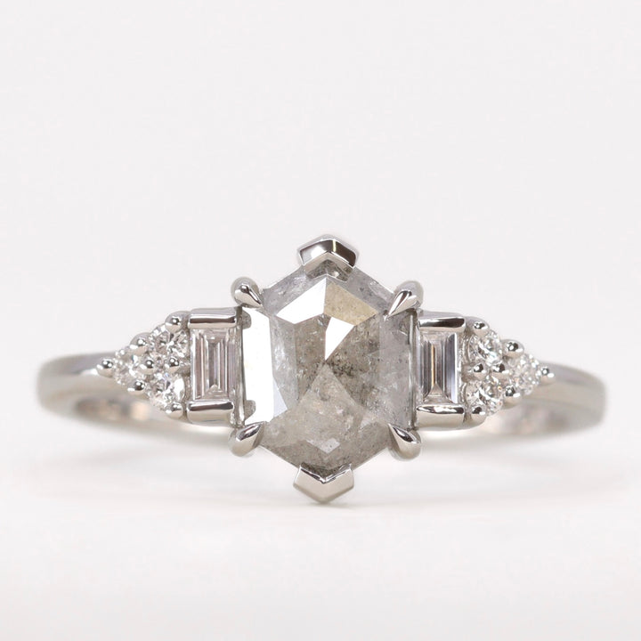 Arden - Elongated Hexagon Salt and Pepper Diamond Art Deco Engagement Ring - Ready-to-Wear