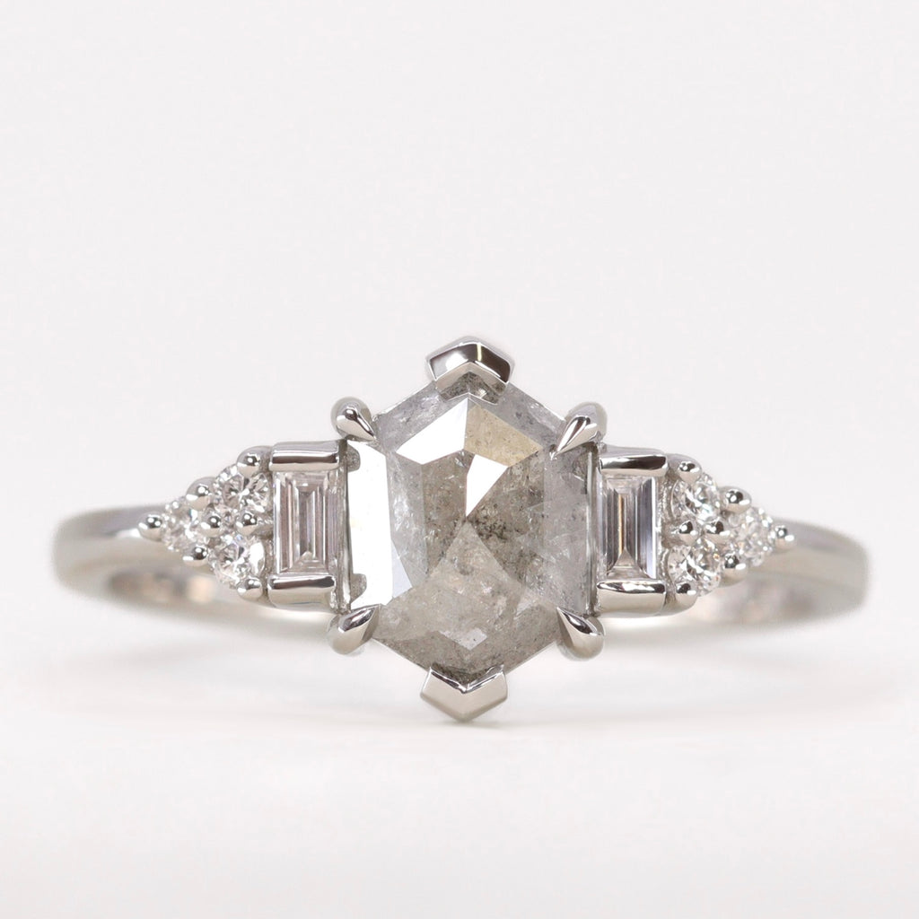 Arden - Elongated Hexagon Salt and Pepper Diamond Art Deco Engagement Ring - Ready-to-Wear