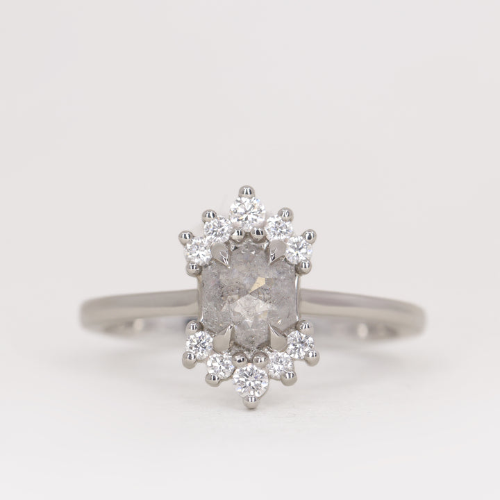 Ariana - Hexagon Cut Salt and Pepper Diamond Halo Engagement Ring - Ready-to-Wear