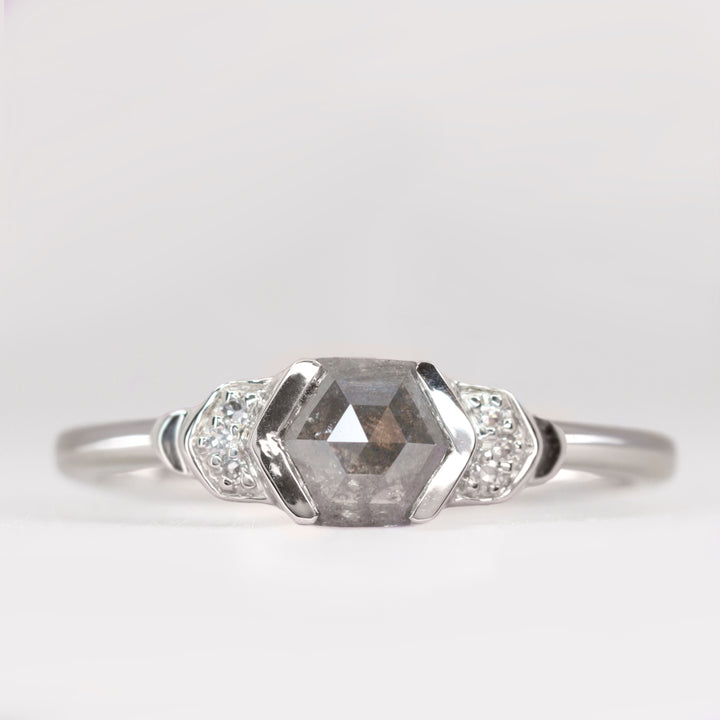 Frida - Hexagon Salt & Pepper Diamond Engagement Ring