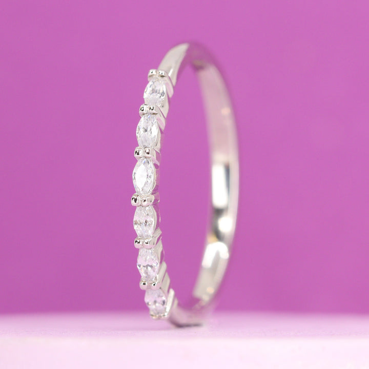 Faye Petite - Marquise White Diamond Claw Set Half Eternity Ring - Made-to-Order
