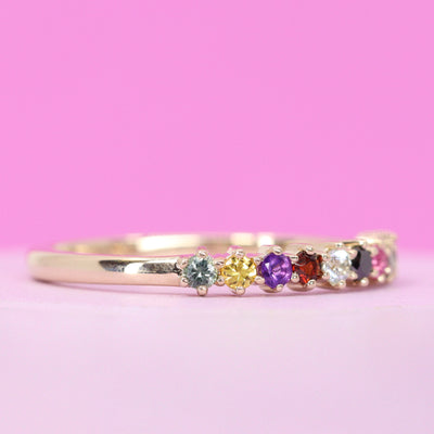 Karma - The Taylor Collection - A Band of Round Brilliant Cut Multi-Coloured Gemstones (Sapphires, Amethyst, Garnet, Topaz & Diamonds) - Made-to-Order