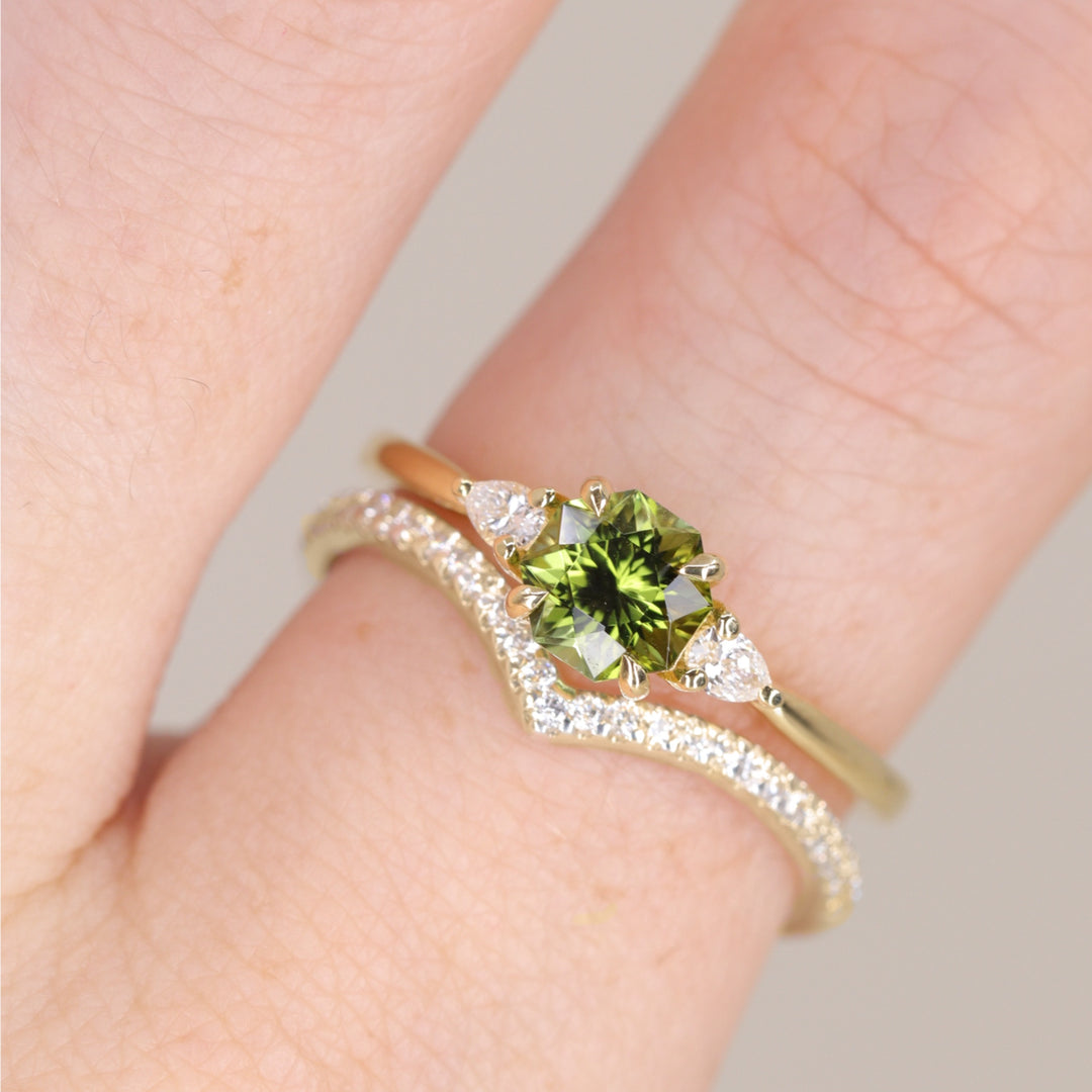 Elspeth - Green Fancy Cut Octagon Tourmaline and Diamond Trilogy Engagement Ring