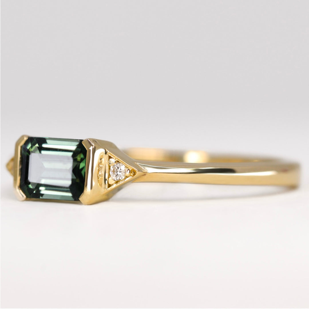 Hattie - Emerald Cut Green Tourmaline Art Deco Trilogy Made-to-Order Engagement Ring