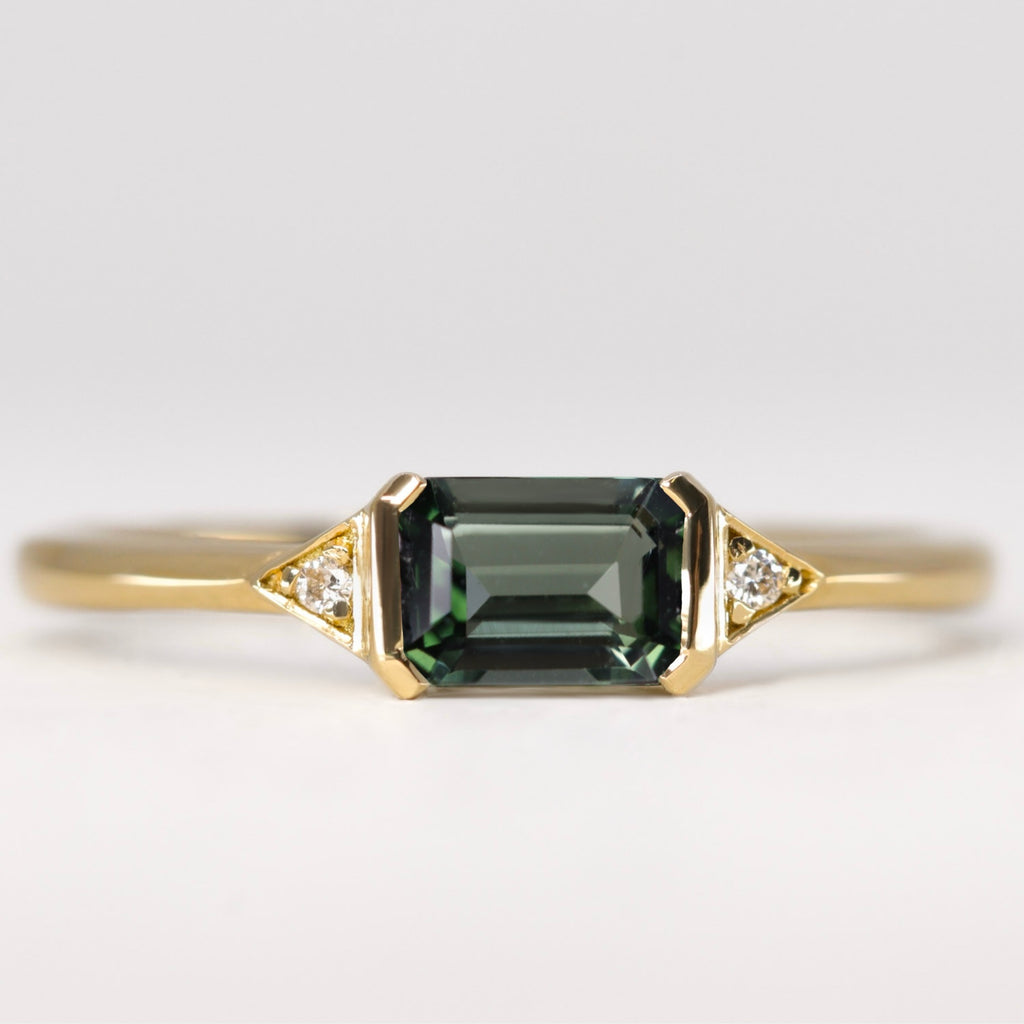 Hattie - Emerald Cut Green Tourmaline Art Deco Trilogy Made-to-Order Engagement Ring Engagement Rings - Made-to-Order
