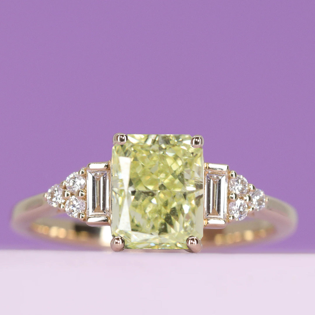 Arden - Emerald/Radiant Cut Yellow Diamond Art Deco Style Engagement Ring - Made-to-Order