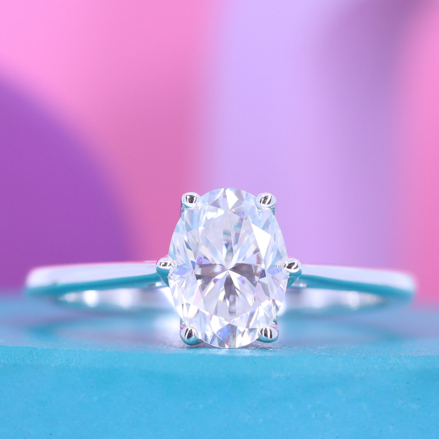 Raine - Oval Cut White Diamond Solitaire Ring with Lotus Flower Inspired Setting - Made-to-Order