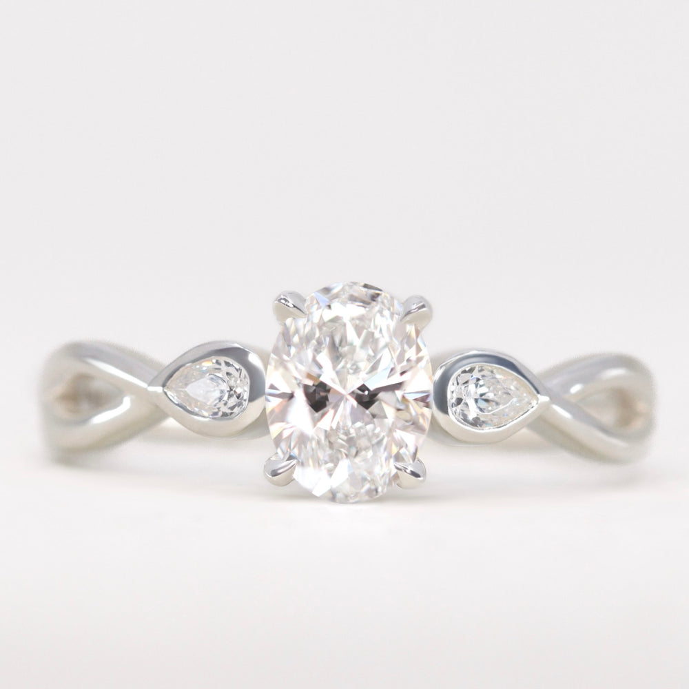 Evangeline - Oval Cut Lab Grown Diamond Trilogy Engagement Ring Engagement Rings - Made-to-Order
