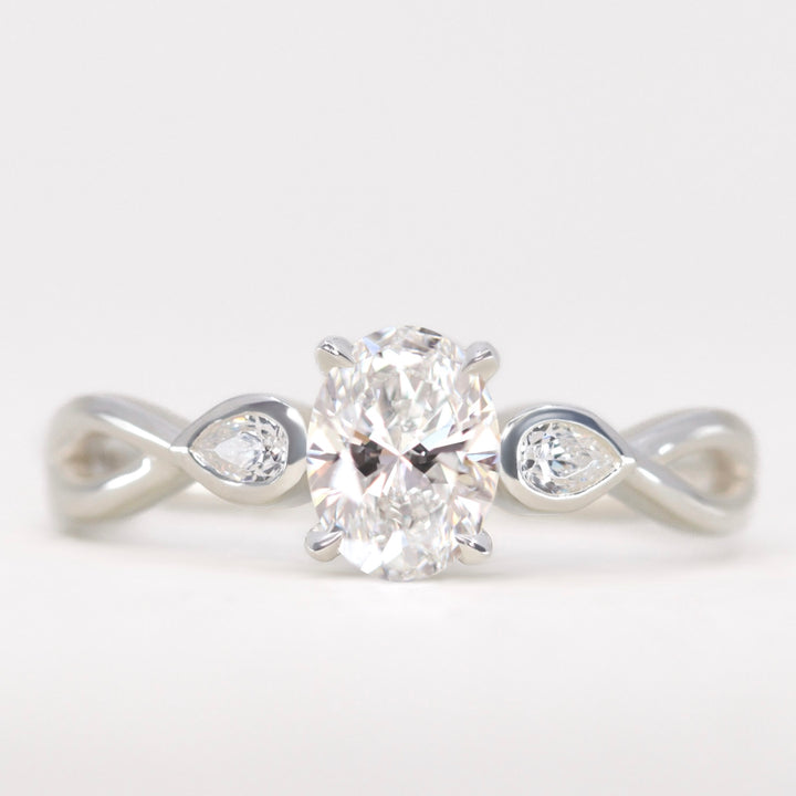 Evangeline - Oval Cut Lab Grown Diamond Trilogy Engagement Ring Engagement Rings - Made-to-Order