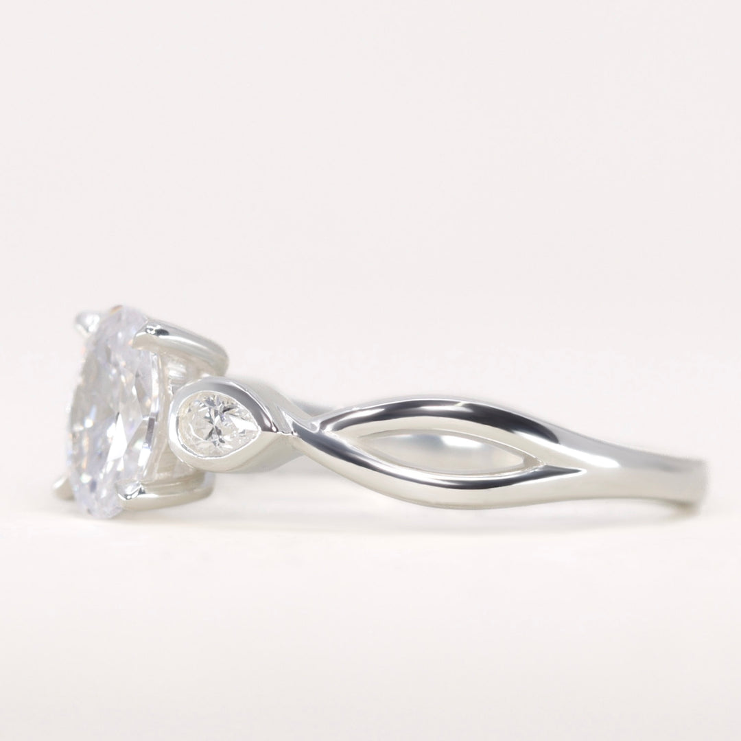 Evangeline - Oval Cut Lab Grown Diamond Trilogy Engagement Ring Engagement Rings - Made-to-Order