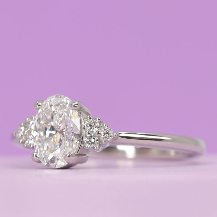Henrietta - Oval Cut Lab or Earth Grown Diamond Vintage Inspired Cluster Engagement Ring in Platinum - Made-to-Order