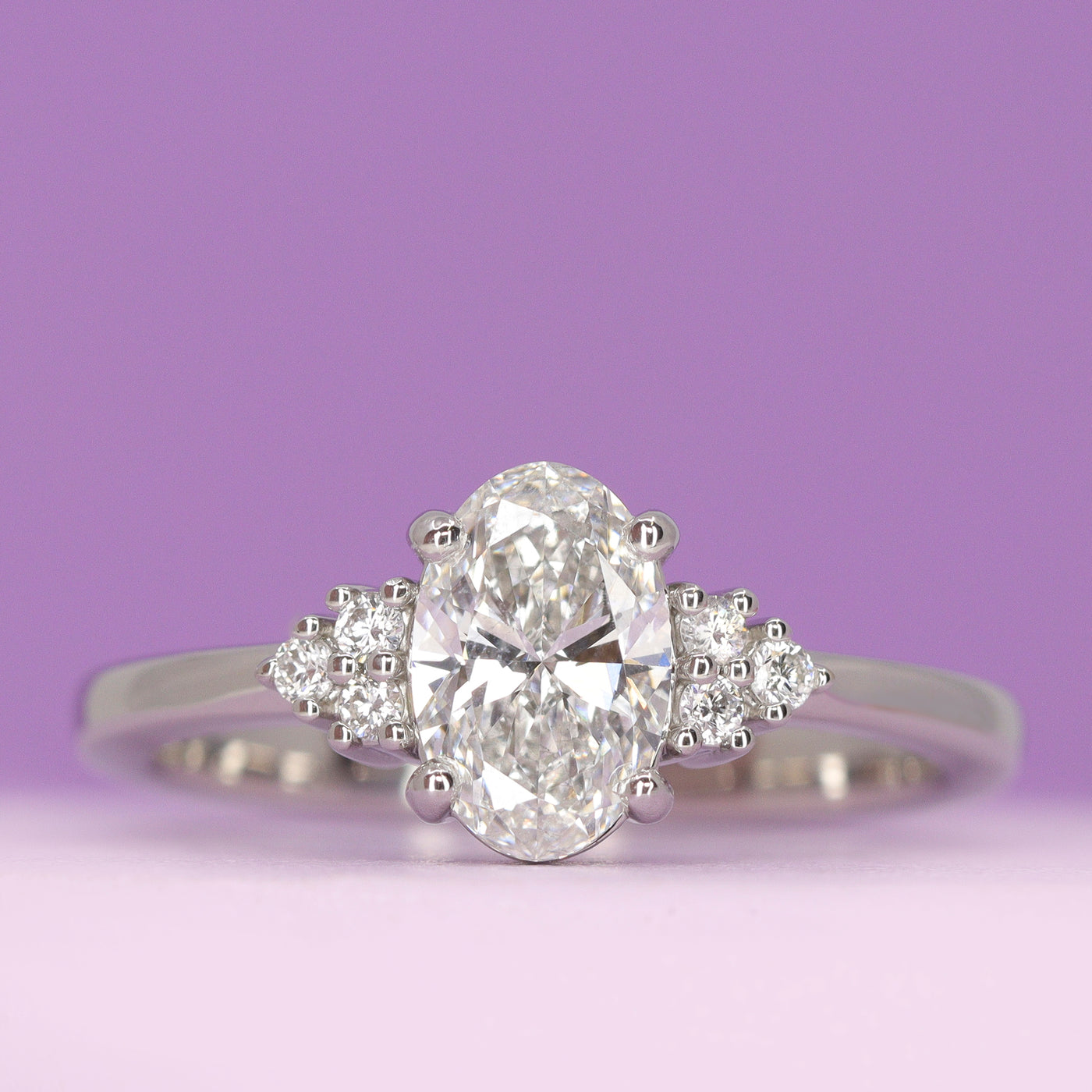 Henrietta - Oval Cut Lab Grown Diamond Vintage Inspired Cluster Engagement Ring in Platinum - Ready-to-Wear