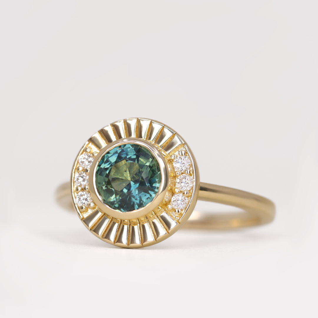 Addison - Teal Sapphire Art Deco Halo Engagement Ring