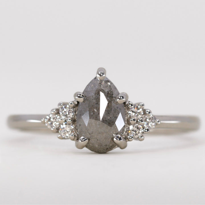 Henrietta - Pear Cut Teardrop Shape Salt and Pepper Diamond Cluster Engagement Ring - Ready-to-Wear