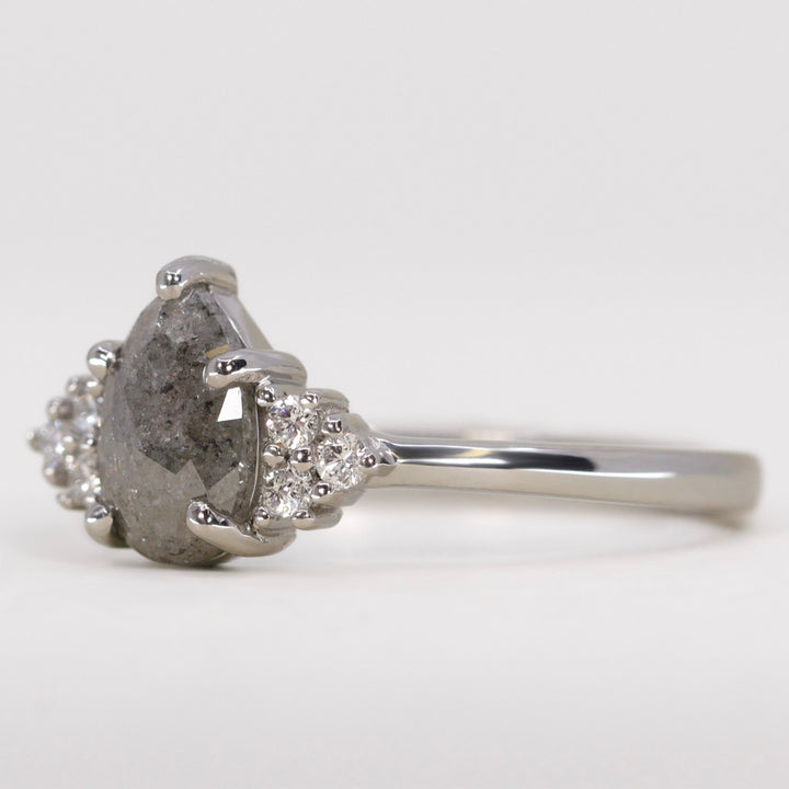 Henrietta - Pear Cut Teardrop Shape Salt and Pepper Diamond Cluster Engagement Ring - Ready-to-Wear