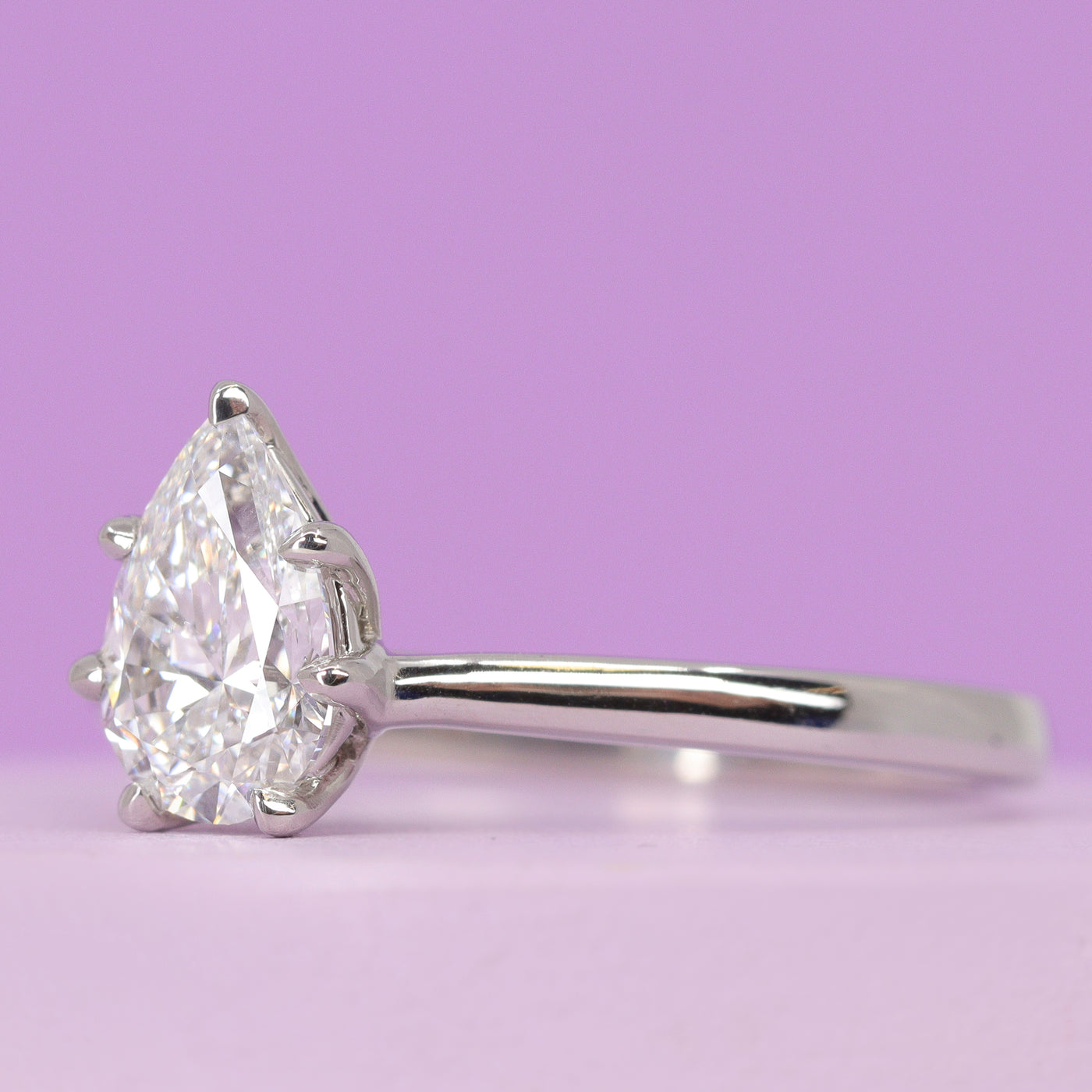 Raine - Pear/Teardrop Cut Lab or Earth Grown Diamond Solitaire Ring with Lotus Flower Inspired Setting - Made-to-Order
