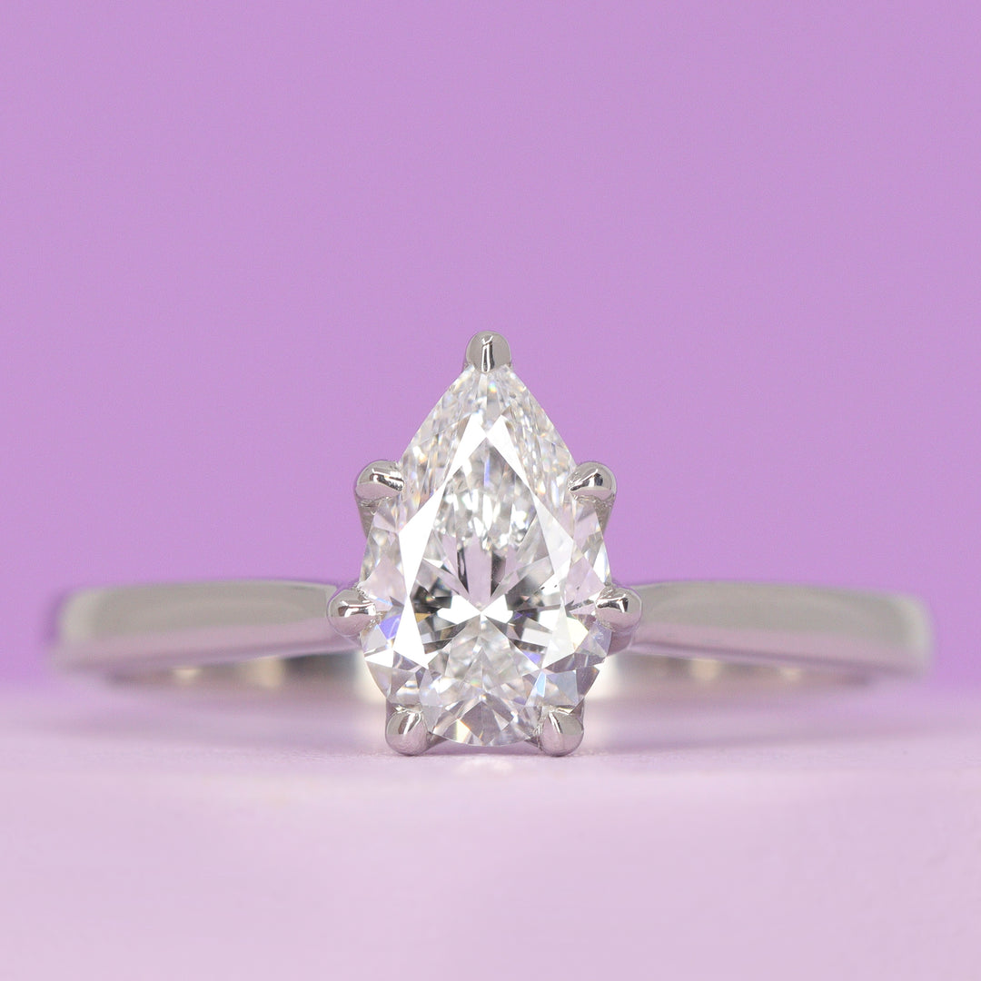 Raine - Pear/Teardrop Cut Lab or Earth Grown Diamond Solitaire Ring with Lotus Flower Inspired Setting - Made-to-Order