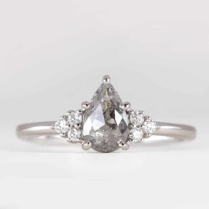 Henrietta - Pear Cut Teardrop Shape Salt and Pepper Diamond Cluster Engagement Ring