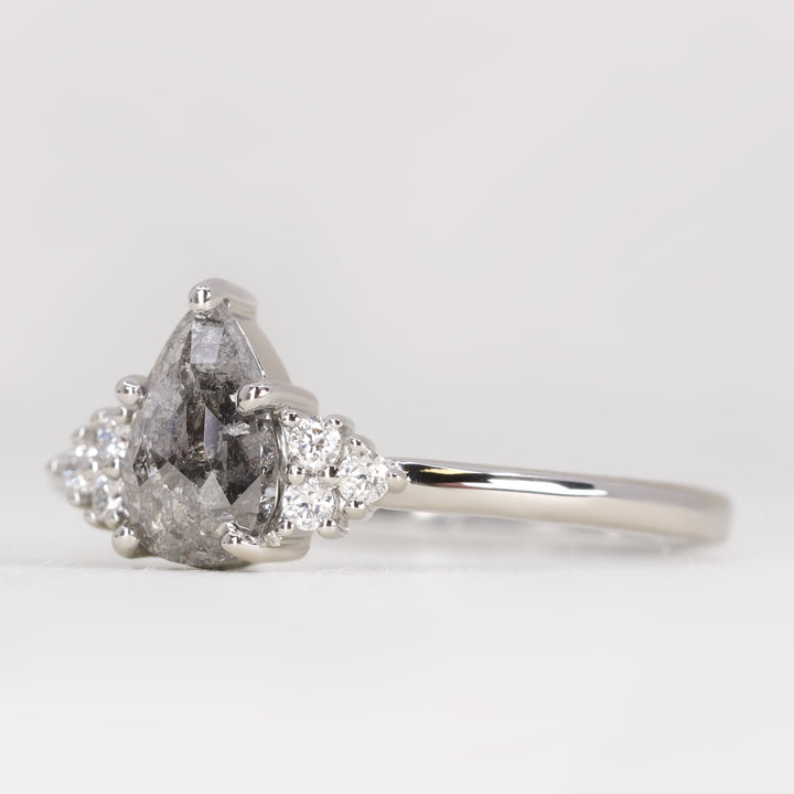 Henrietta - Pear Cut Teardrop Shape Salt and Pepper Diamond Cluster Engagement Ring