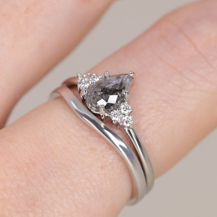 Henrietta - Pear Cut Teardrop Shape Salt and Pepper Diamond Cluster Engagement Ring