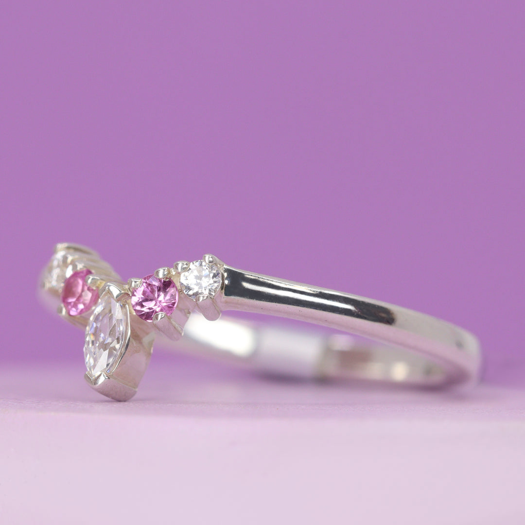 Winnie - Marquise Petite Tiara Style Diamond and Coloured Gemstone Ring - Made-To-Order
