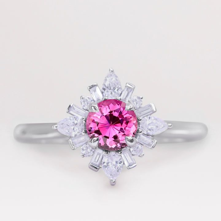 Pink sapphire and white diamond engagement ring