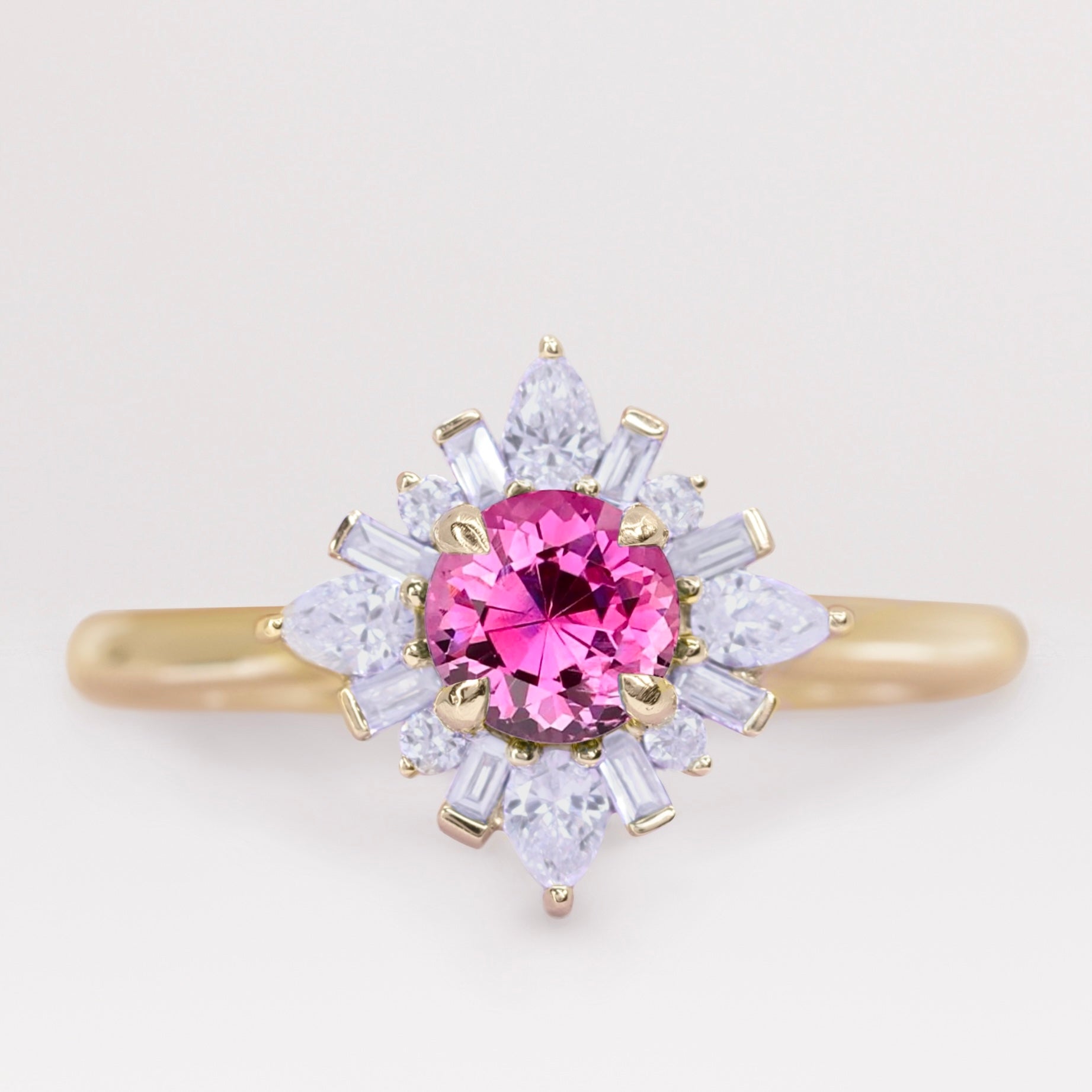 Elsa Round Pink Sapphire and Diamond Halo Engagement Ring
