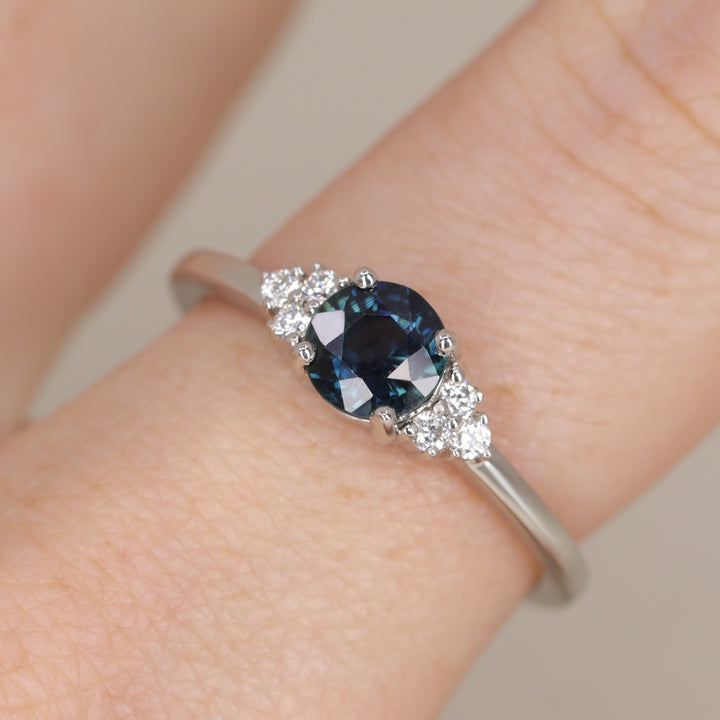 Henrietta - Round Blue Sapphire Cluster Engagement Ring