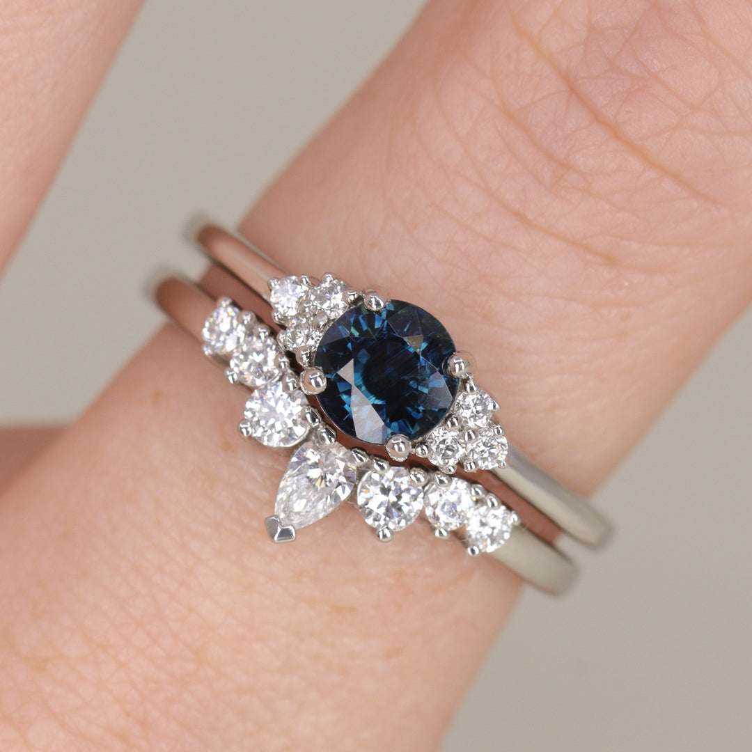 Henrietta - Round Blue Sapphire Cluster Engagement Ring