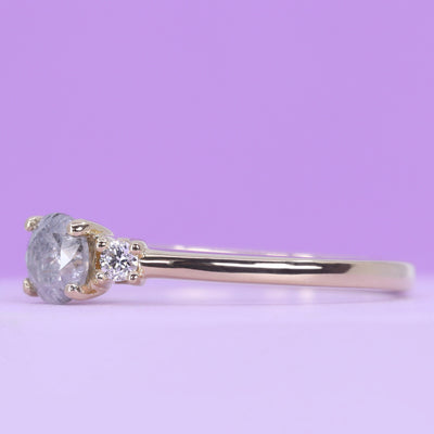 Millie - Round Brilliant Cut Salt & Pepper and Lab Grown Diamond Trilogy Engagement Ring in 18ct Yellow Gold - Ready-to-Wear