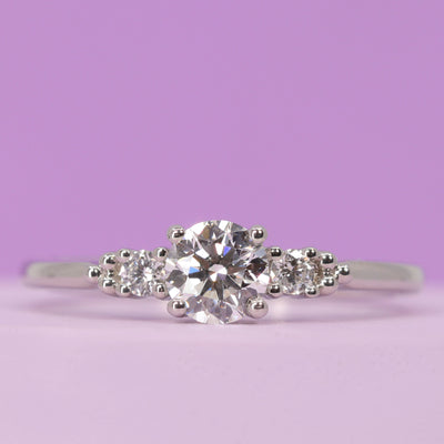 Natalia - Round Brilliant Cut Lab Grown Diamond Trilogy Engagement Ring with Beading Detail in Platinum - Ready-to-Wear