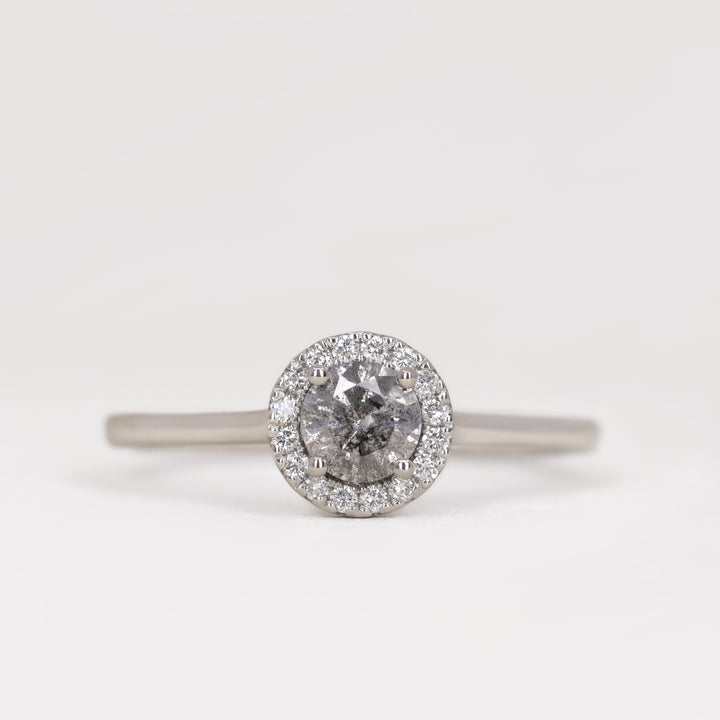 April - Round Salt and Pepper Diamond Halo Petite Engagement Ring - Ready-to-Wear