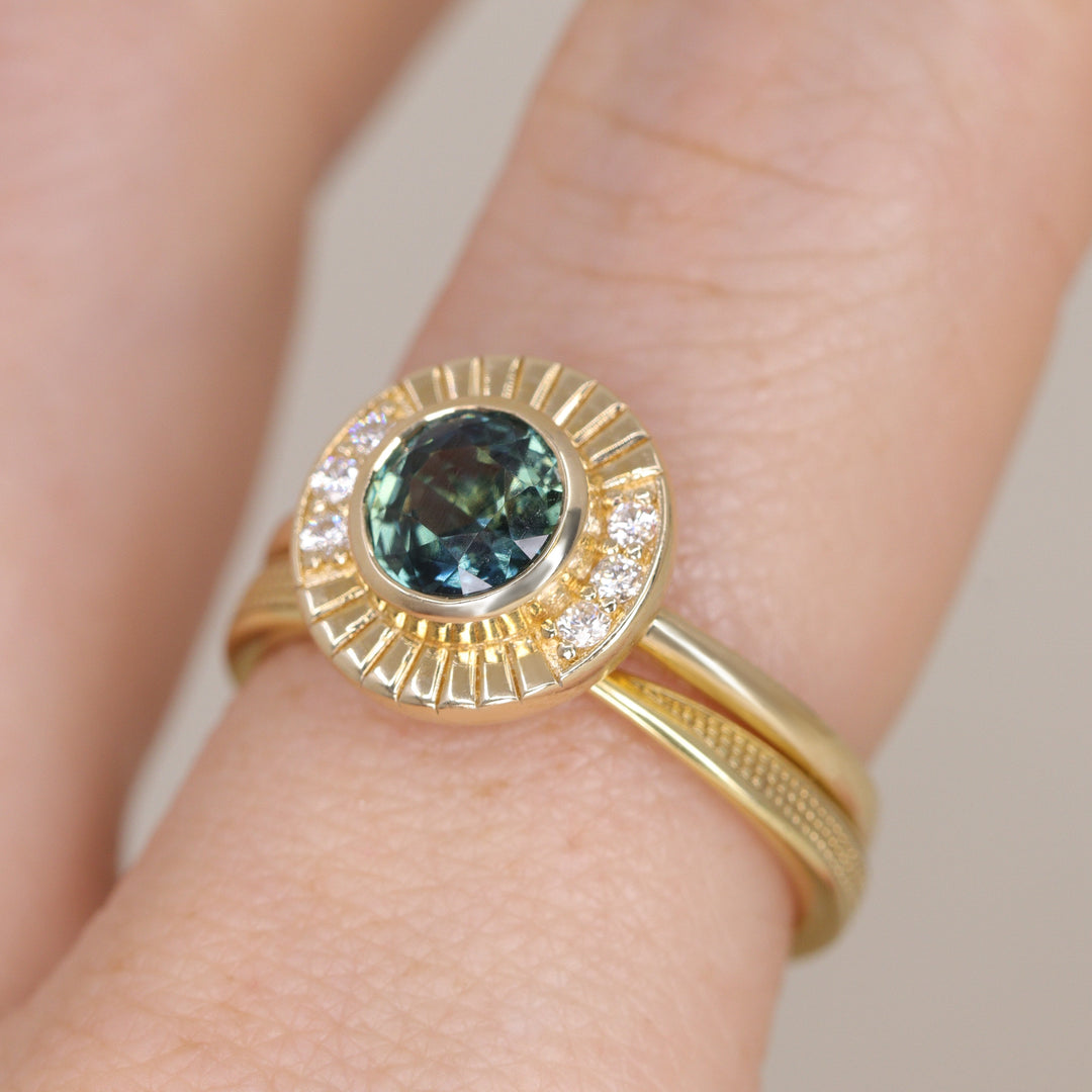 Addison - Teal Sapphire Art Deco Halo Engagement Ring